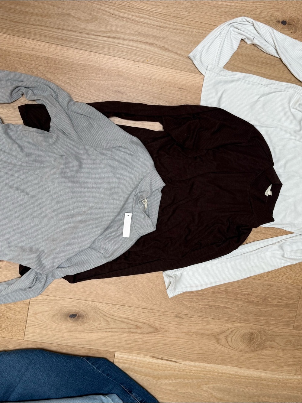 Madewell Long Sleeve Ribbed Top - Gray, Brown, White